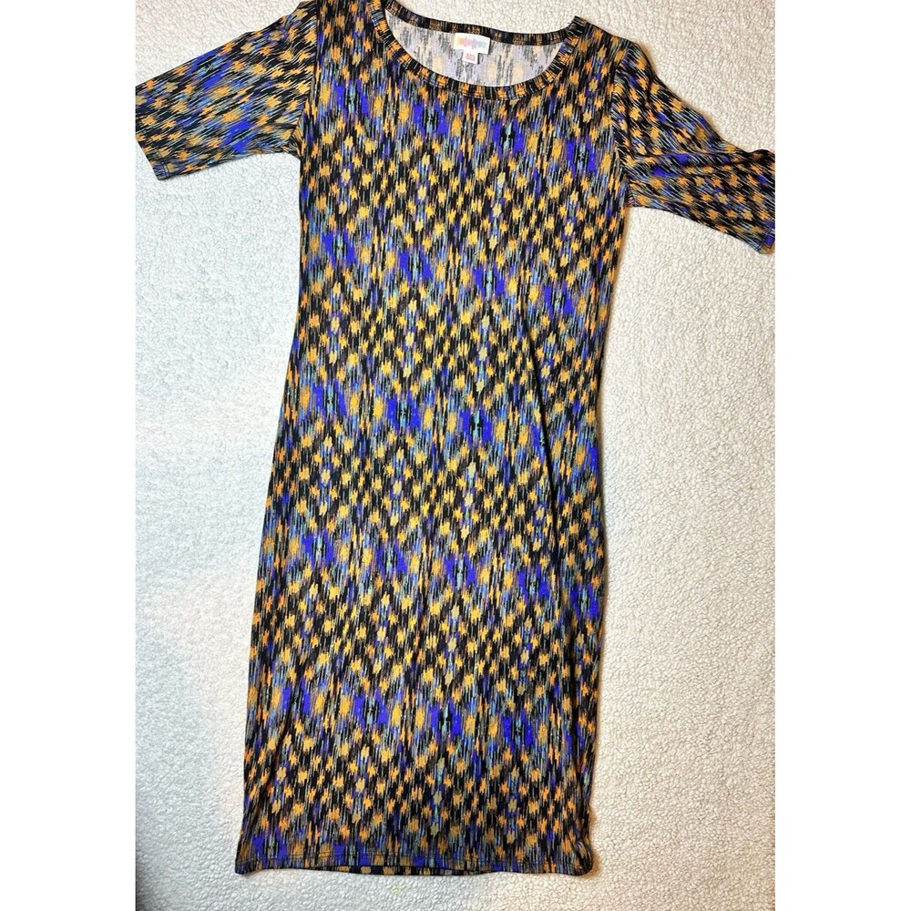 Lularoe Julia Dress XXS Womens Black Blue Green Brown Zig Zag Aztec Print